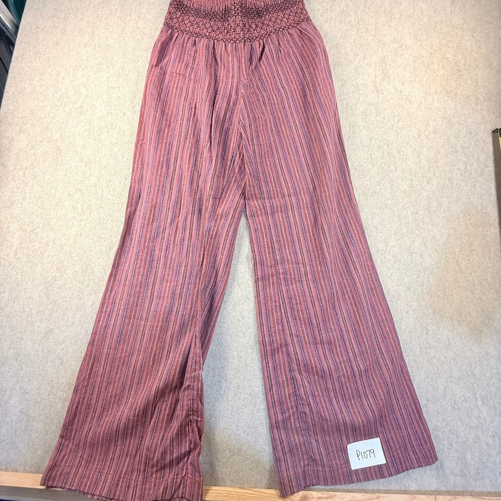 Rocks & Indigo Womens Medium Striped Wide Leg Smocked Waist Boho Pants Red Multi